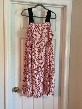 Who What Wear Cream Sundress with Red Leaf Print and Black Straps